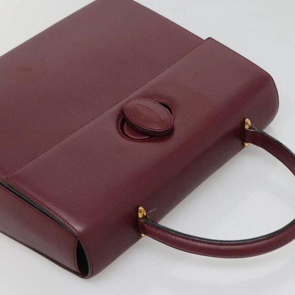 CARTIER Must Line Hand Bag Leather Bordeaux Gold Auth ki5854 - Picture 7 of 14